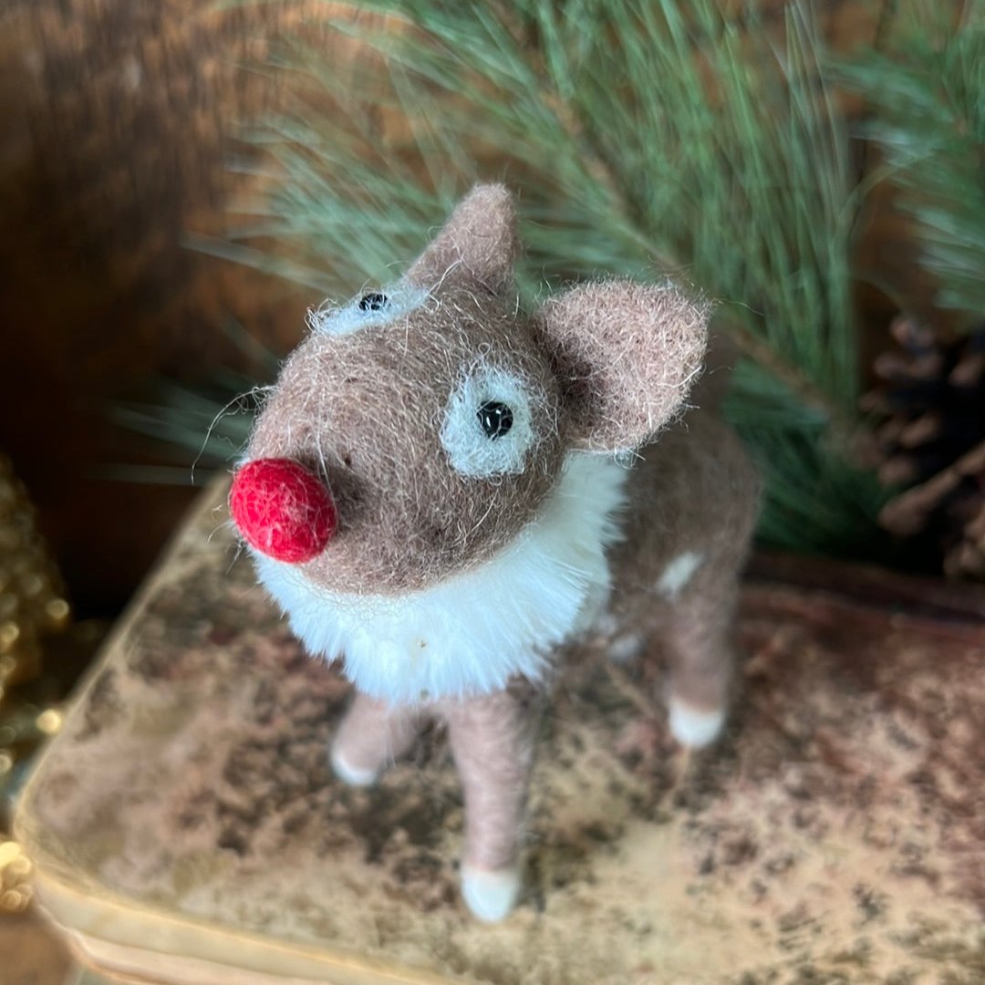 Felt Reindeer with Red Nose and Spots Ornament