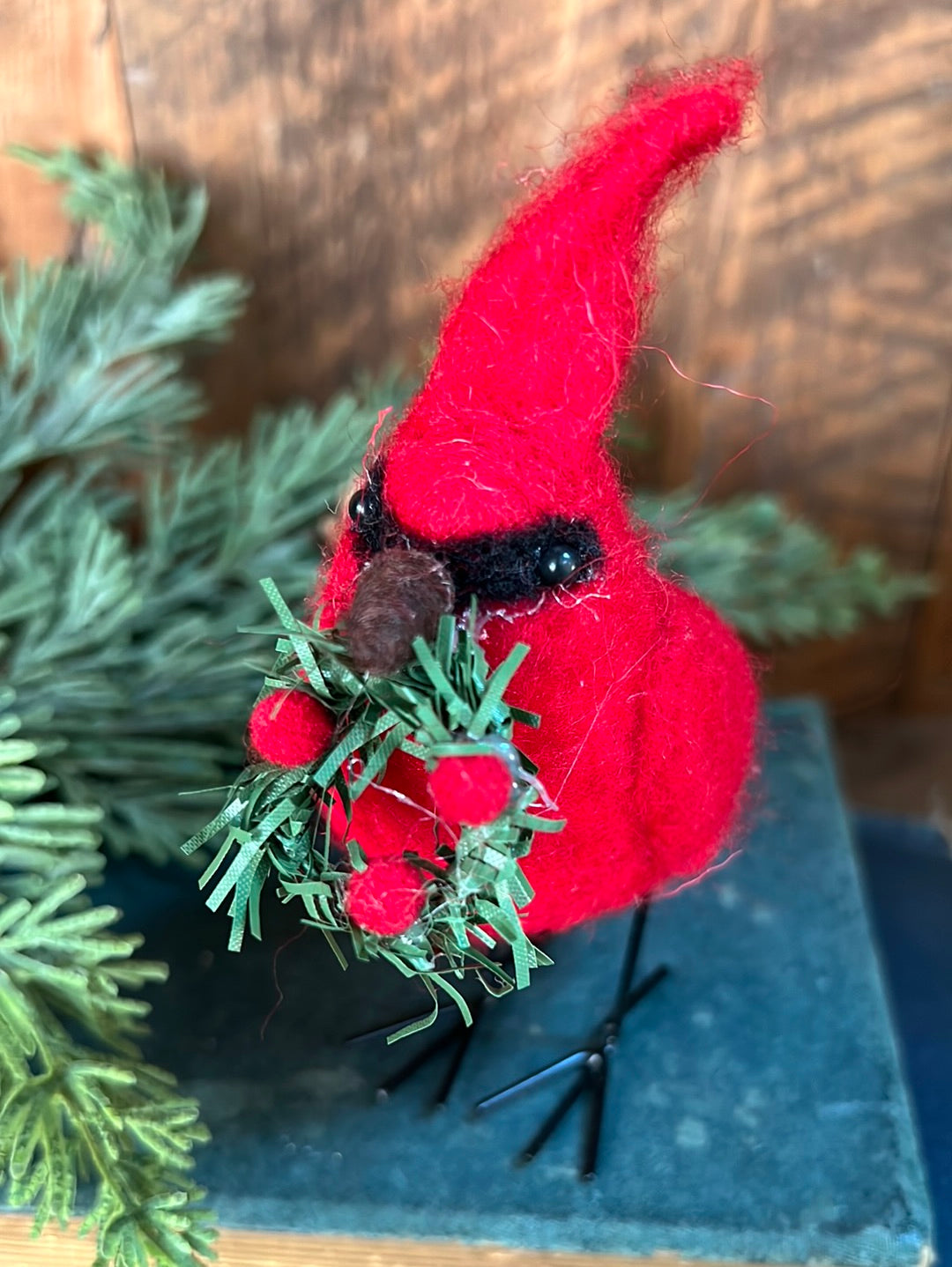 Felt Red Cardinal with Wreath