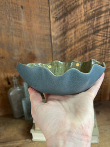 Stoneware Fluted Earth Colored Bowl with Gold Dots and Edge