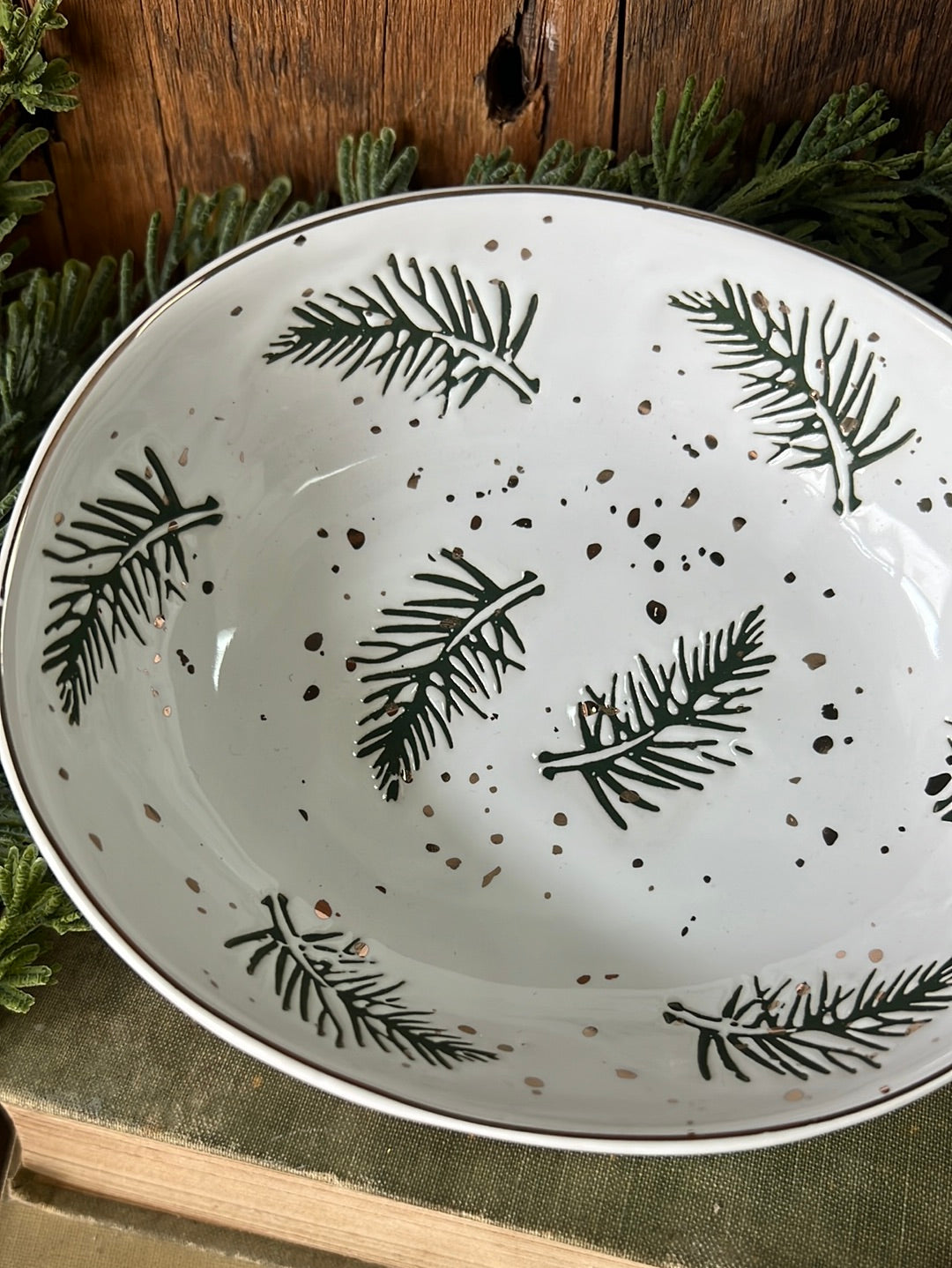 Stoneware Dish with Pine Branches