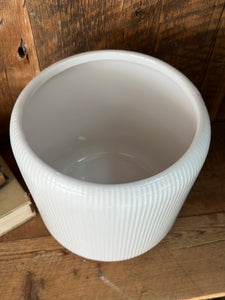Ribbed Linear White Ceramic Planter