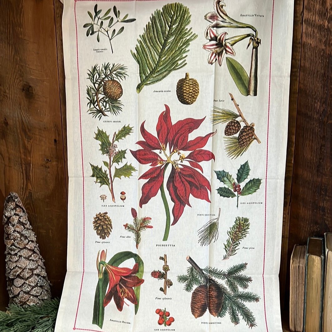 Vintage Holiday Flora and Fauna Tea Towel