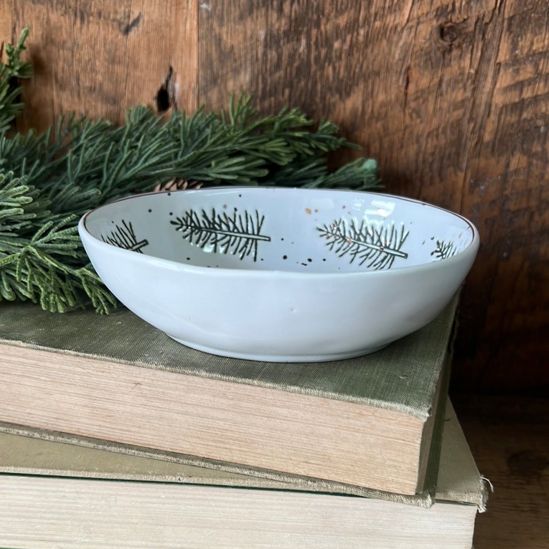 Stoneware Dish with Pine Trees