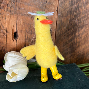 Felt Yellow Duck Ornament with Daisy Hat and Rain Boots