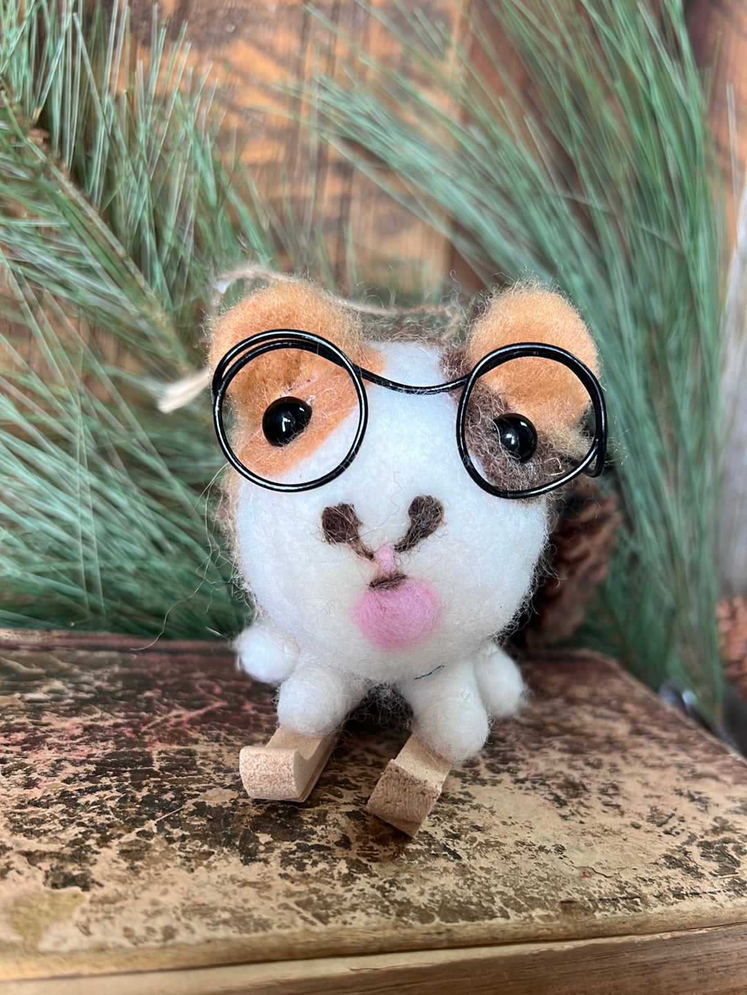 Felt Skiing Hamster with Wire-Rim Glasses Ornament