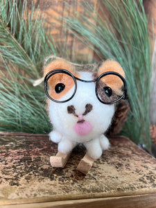 Felt Skiing Hamster with Wire-Rim Glasses Ornament
