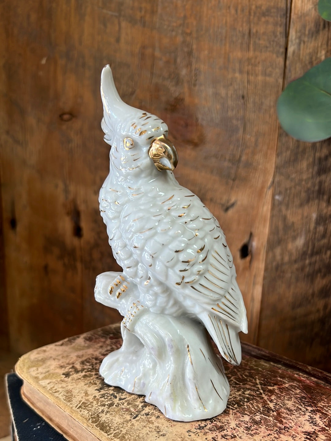 Vintage White Gold Ceramic Cockatoo Figurine