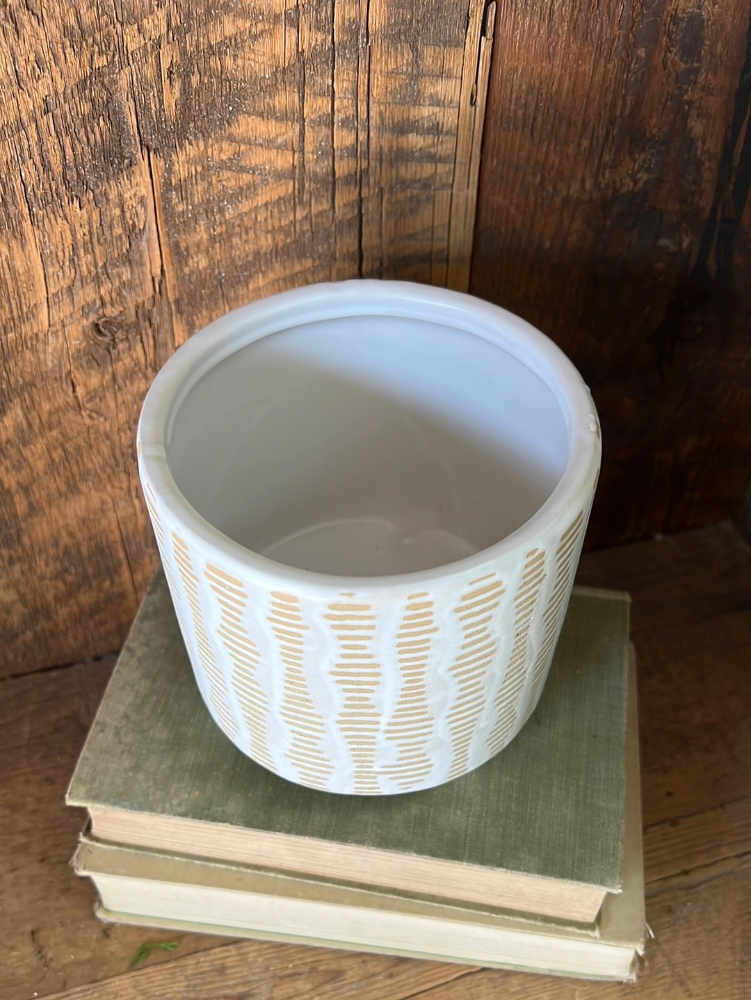 Large Clay White Tan Footed Planter