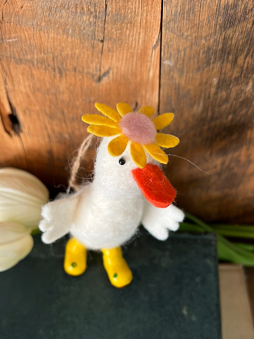Felt White Duck Ornament with Daisy Hat and Rain Boots