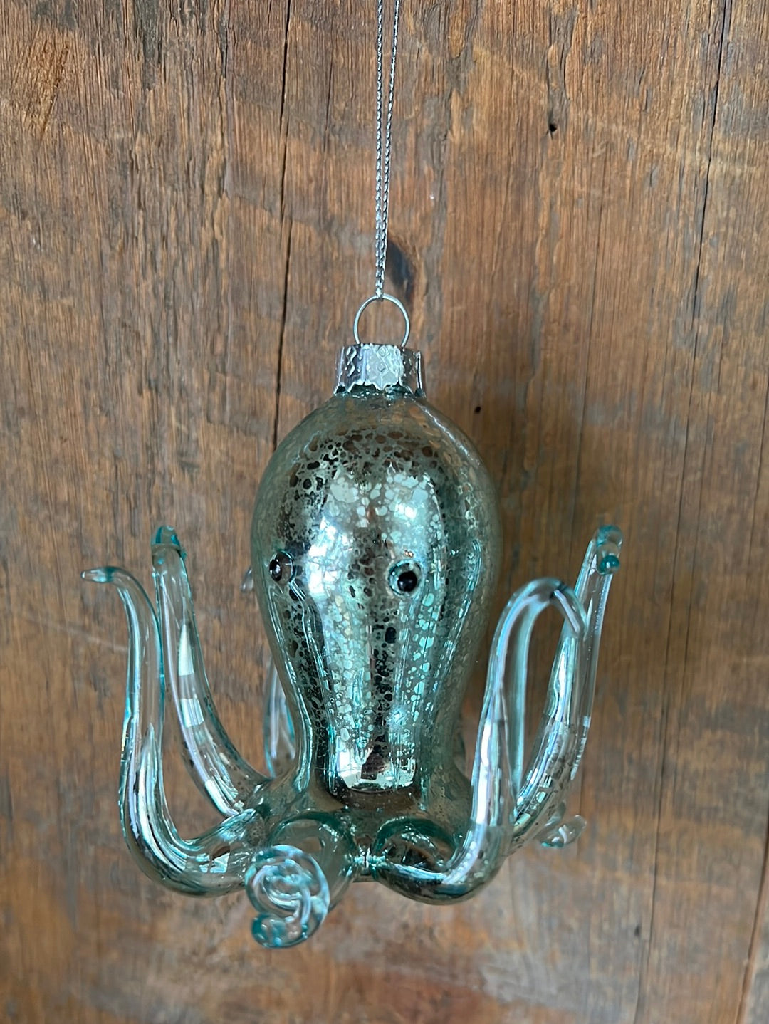 Mercury Glass Octopus Ornament Aqua Blue