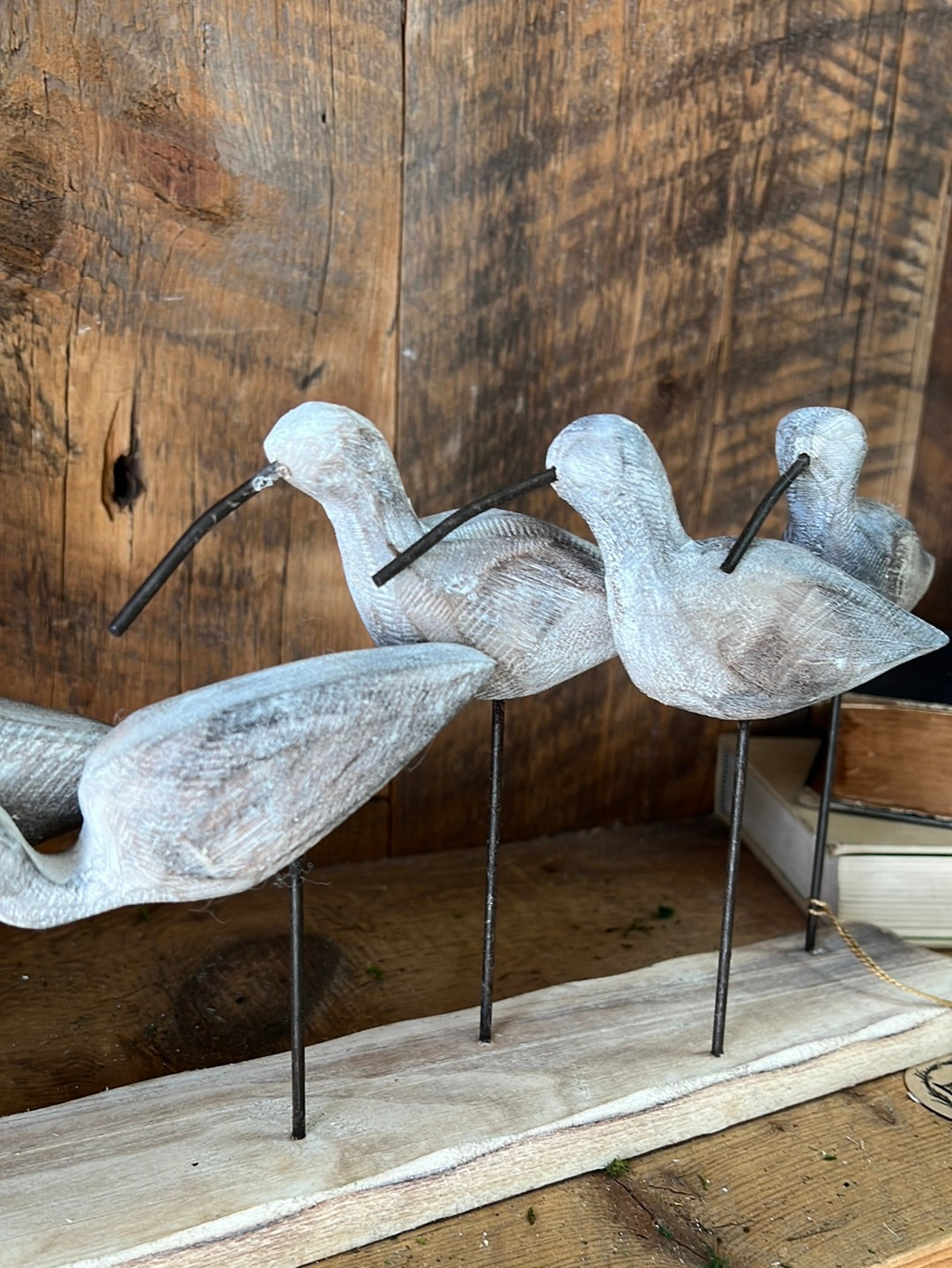 Whitewashed Shore Birds 5 on Wood and Metal 13"L x 7"H