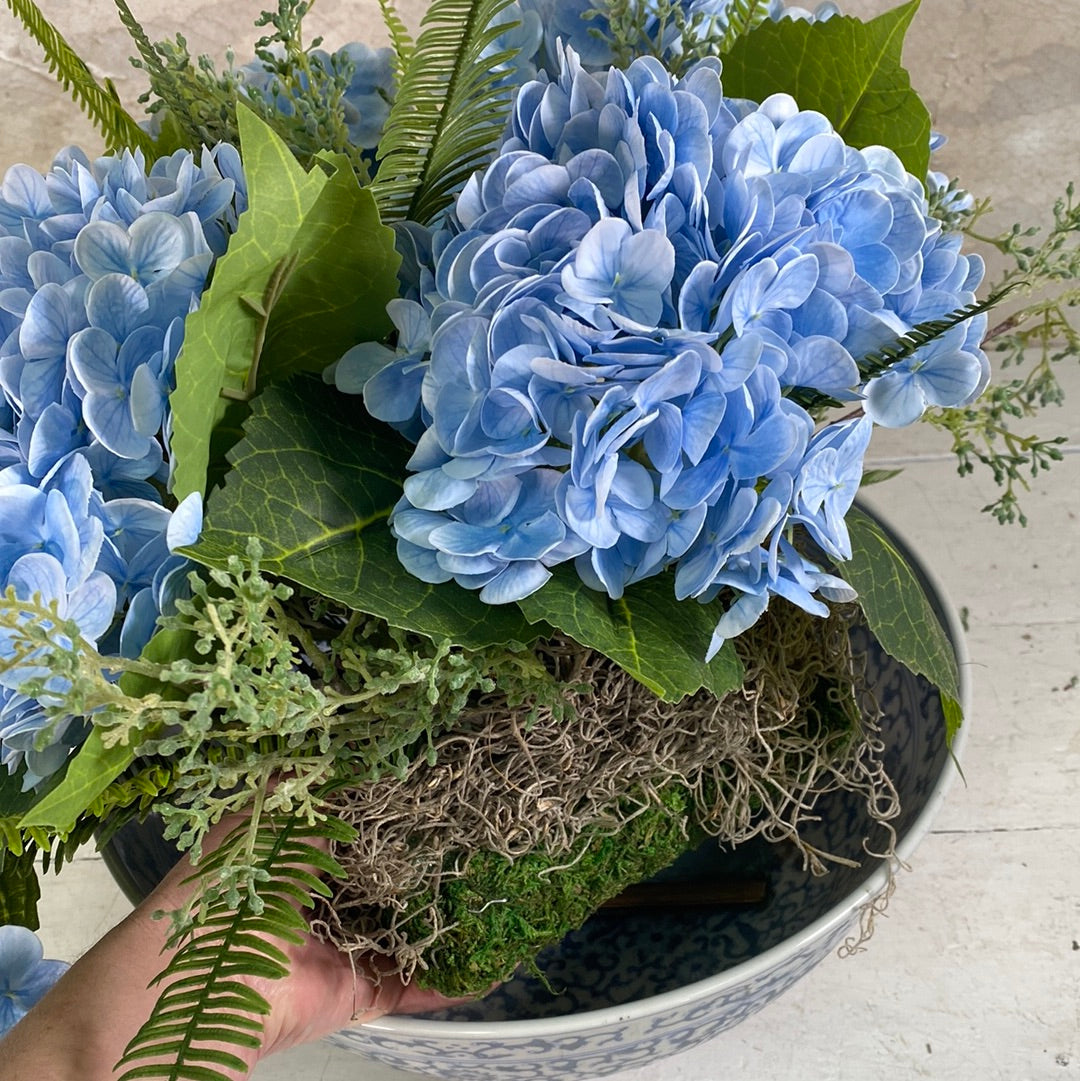 Real Touch Blue Hydrangea Centerpiece Drop In