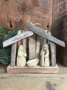 Driftwood Nativity on Twine Ornament