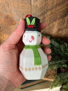 Ceramic Snowman Bell Ornament