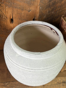 Terra Cotta White Ridged Vase Wide