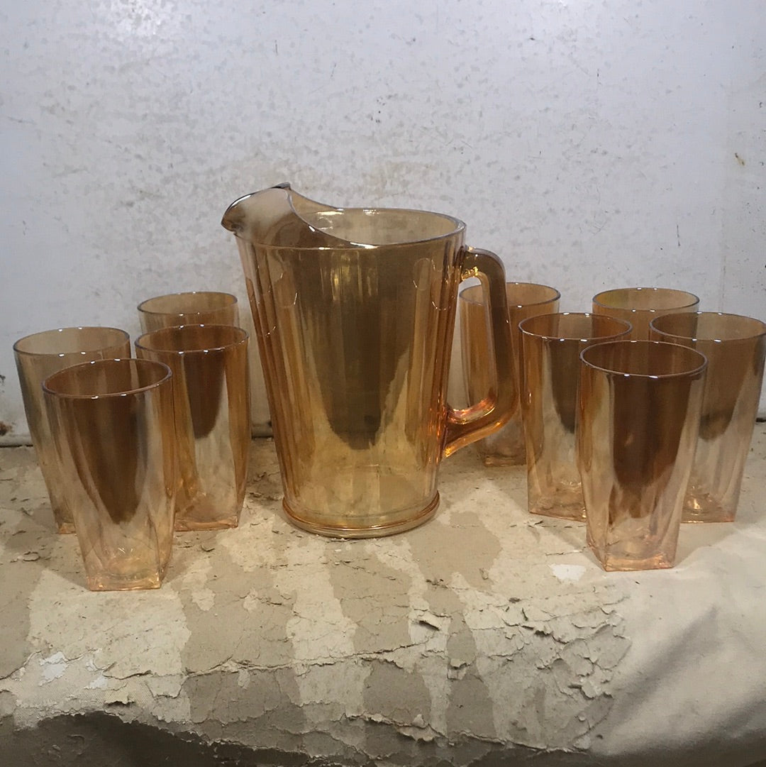 Jeanette Carnival Glass Pitcher and Glasses Set of Ten