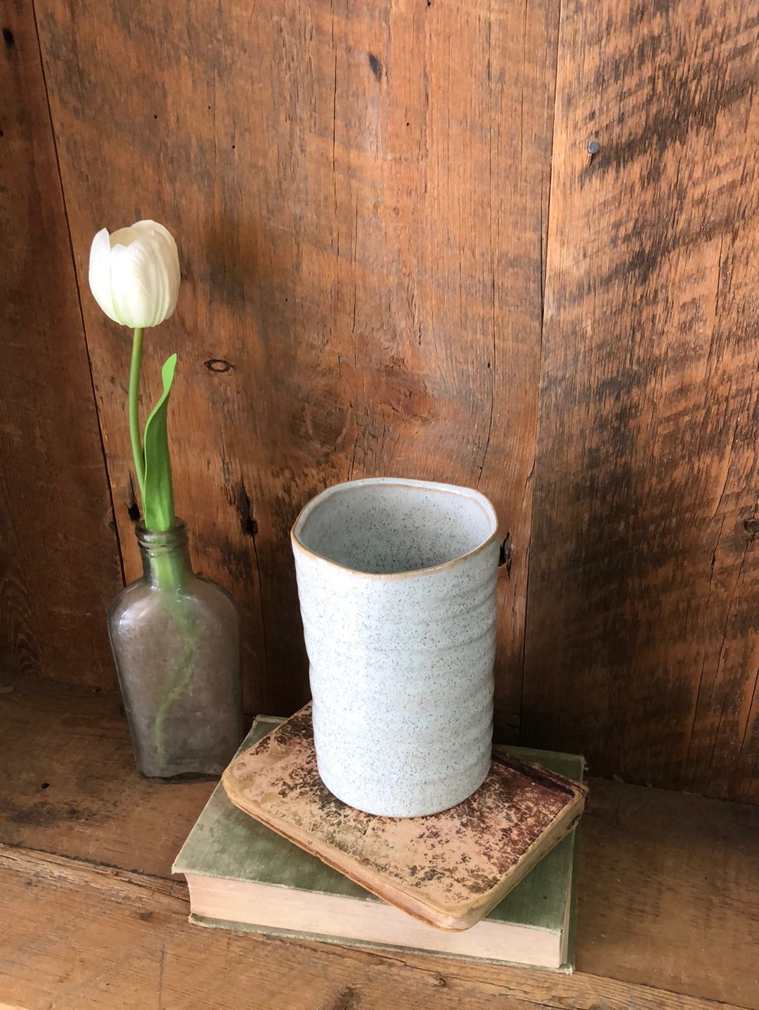 Gray and White Speckled Wavy Vase
