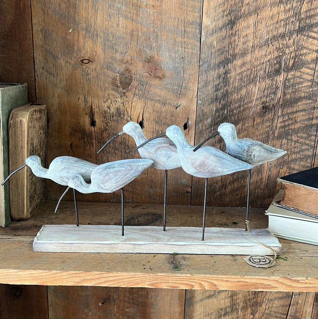 Whitewashed Shore Birds 5 on Wood and Metal 13"L x 7"H