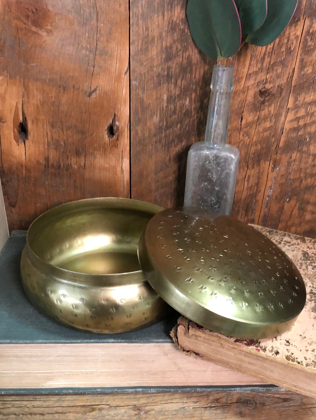 Hammered Metal Trinket Box with Antique Gold Finish