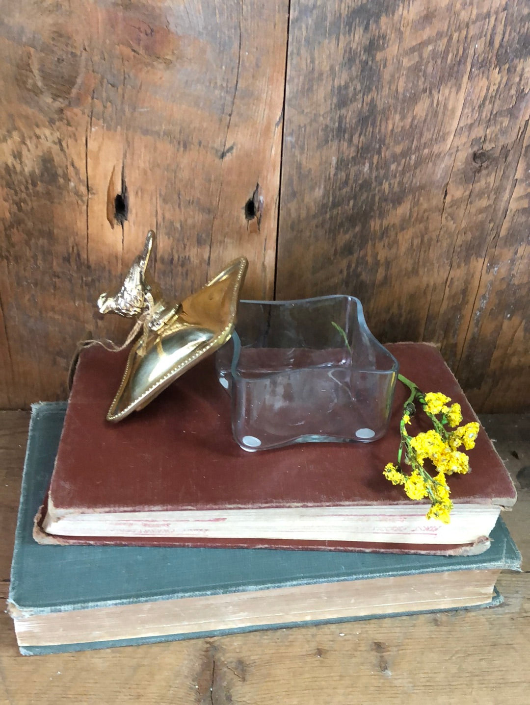 Lidded Glass Trinket Box with Brass Bird Varies by Shape