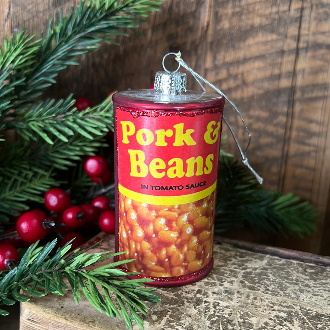 Can of Pork and Beans Glass and Glitter Ornament