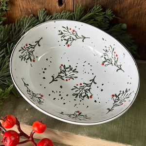 Stoneware Dish with Holly Sprigs