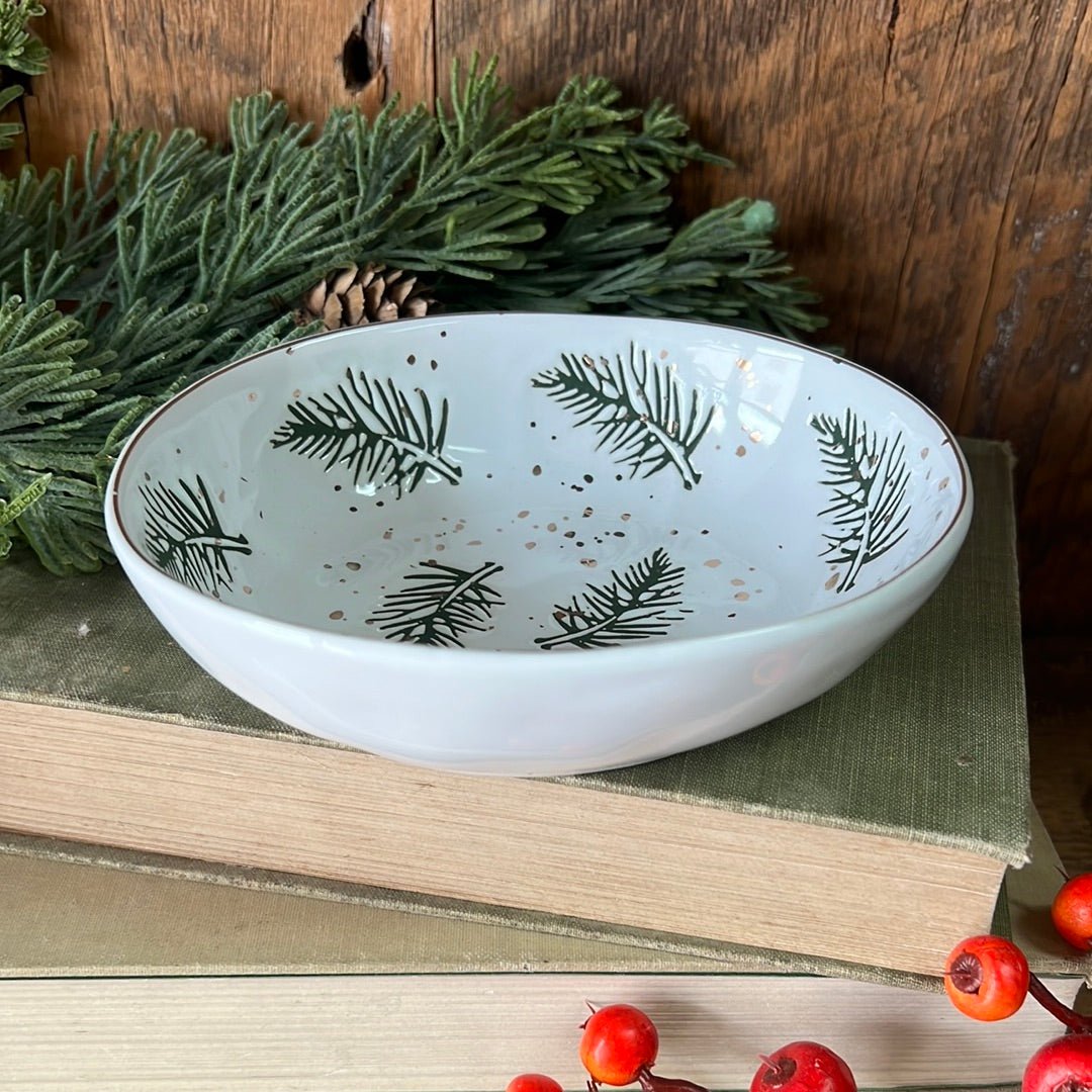 Stoneware Dish with Pine Branches