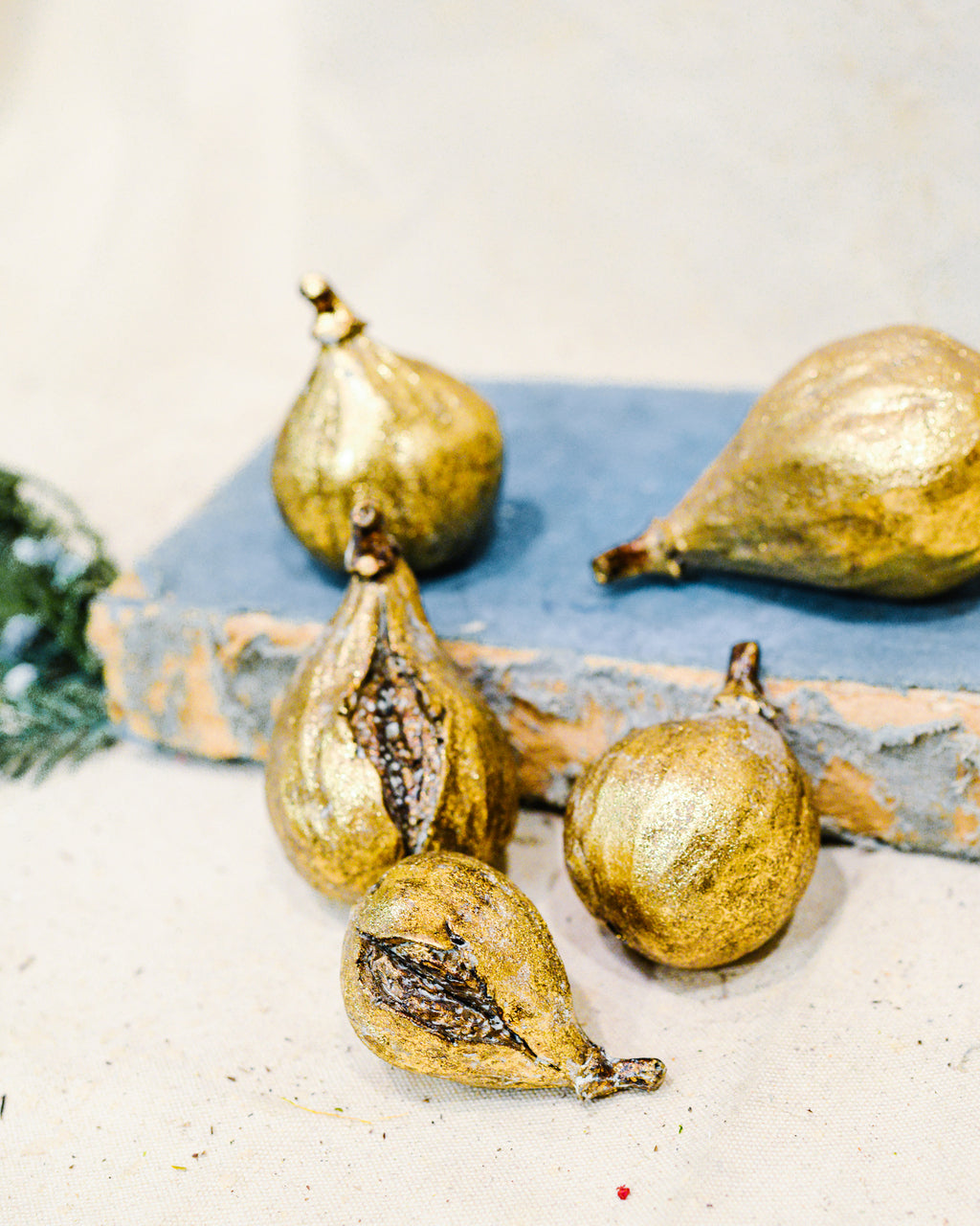 Decorative Antiqued Gold Finish Resin Figs Set of Five