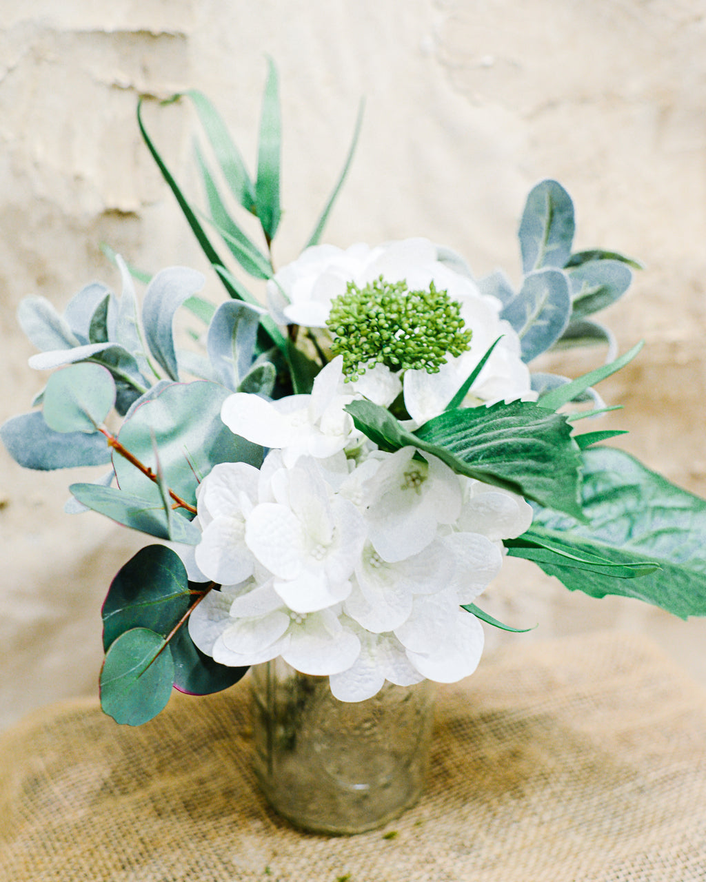 Garden Cut Double White Hydrangea Bouquet Drop In
